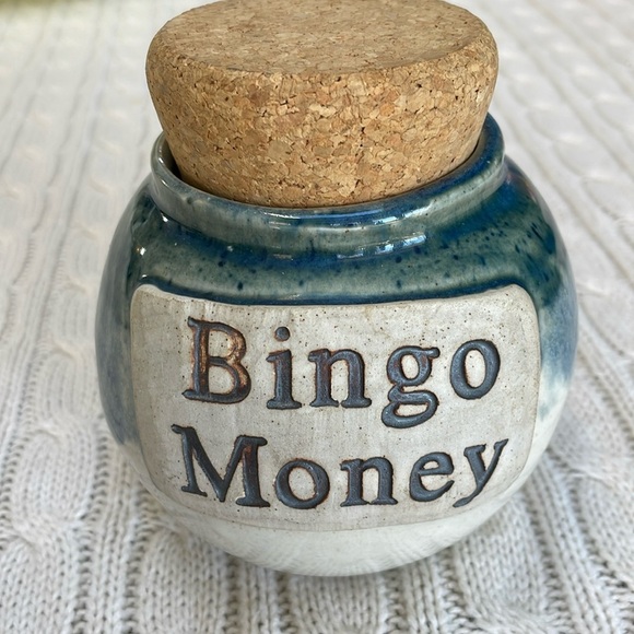 Bingo Money by Tumbleweed Pottery Handcrafted Blue & light tan glaze cork top - Picture 11 of 11